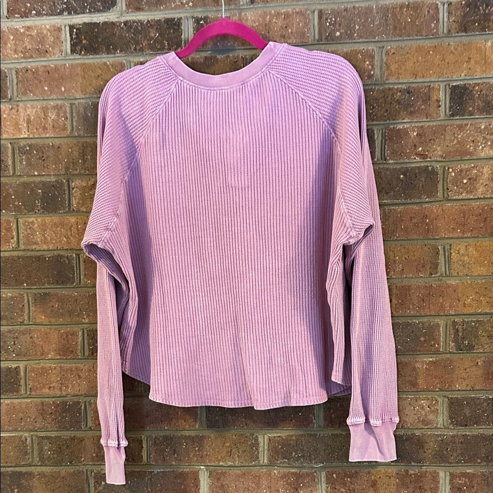 Double Zero Pink Waffle Henley Long Sleeve Top - Picture 6 of 6